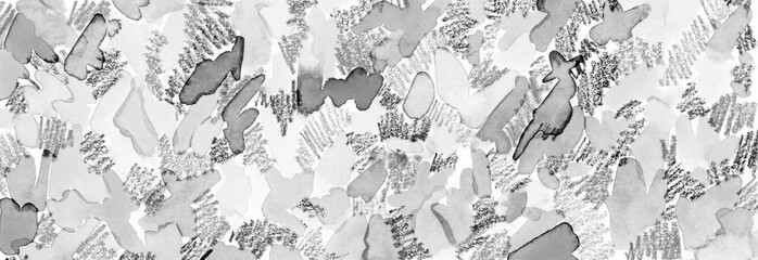 Abstract watercolor and pencil smear blot painting. Color long horizontal texture background.