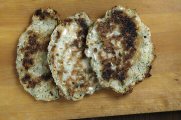 Pancakes with vegetable filling grilled on the barbecue during outdoor recreation