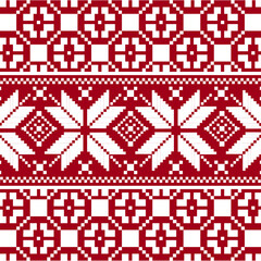 Knitted Christmas seamless pattern in red with geometric pattern
