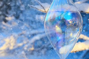 glass christmas tree toy nature background, christmas card finland lapland decor landscape