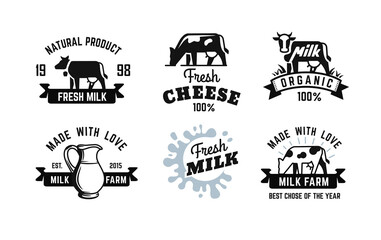 milk emblem black set for farm products