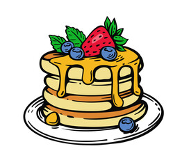 pancakes with berries and honey in color