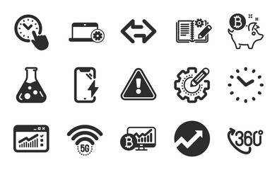 Engineering documentation, Audit and 5g wifi icons simple set. Settings gear, Web traffic and Bitcoin coin signs. Time management, Sync and Time symbols. Flat icons set. Vector