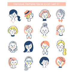 さまざまな女性の顔アイコン　セット