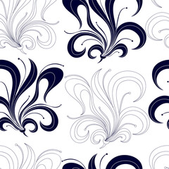 Seamless pattern with blue flowers on a white background. Hand drawn floral texture.
