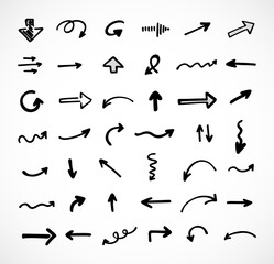 Vector set of hand-drawn arrows, elements for presentation