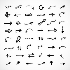 Vector set of hand-drawn arrows, elements for presentation