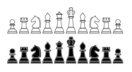 Black and white chess set on white - 398089132