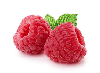Raspberries with leaves isolated on white background © Tetiana