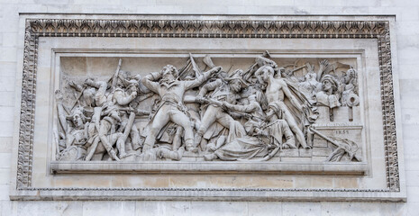 Triumphal arch on the Champs Elysees.Bas-relief, symbolizing itself, the capture of Napoleon Alexandria in 1798