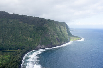 Waipio valley with coast and cliffs - Hawaii island, Hawaii, USA