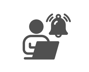 User notification icon. Alarm bell reminder sign. Message alert symbol. Quality design element. Flat style user notification icon. Editable stroke. Vector