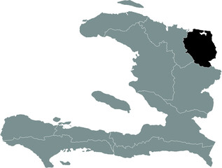 Black location map of the Haitian Nord-Est department inside gray map of Haiti