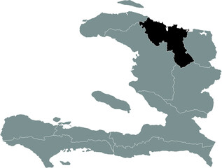 Black location map of the Haitian Nord department inside gray map of Haiti