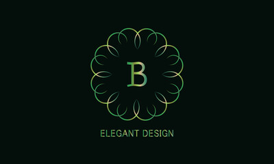 Graphic design of the monogram with a decorative letter B. Emblem for fashion, beauty and jewelry industry, sign, business symbol, greeting cards, invitations, menus, labels.