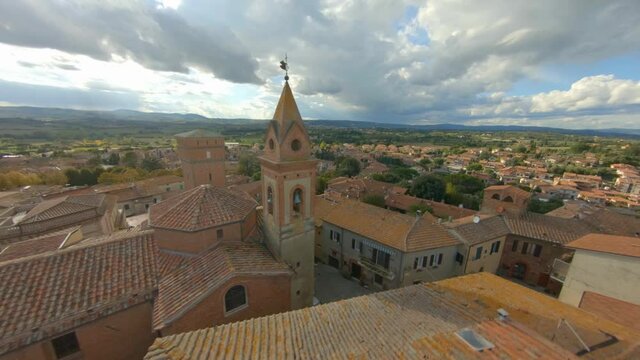 Rooftop View Of Old Structures In Comune Sinalunga Italy - aerial shot