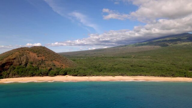 Beautiful aerial view on Makena Beach and Puu Olai cone on Maui Island, Hawaii