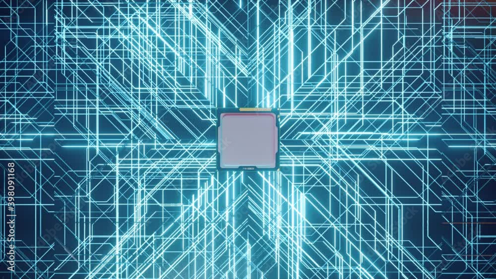 Poster a computer processor with millions of connections and signals. technology cpu background. pulses and