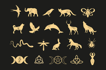 A set of esoteric elements.Tattoo alchemy and spiritual, witchcraft magician and occult.