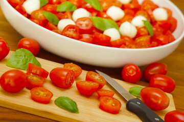 tomato salad with mozzarella balls and basil