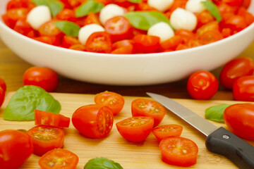 tomato salad with mozzarella balls and basil