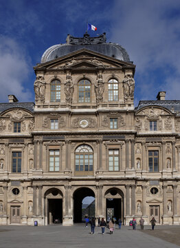 The Louvre.The square of Carre, on which tourists walk and take pictures