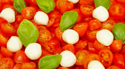 tomato salad with mozzarella balls and basil