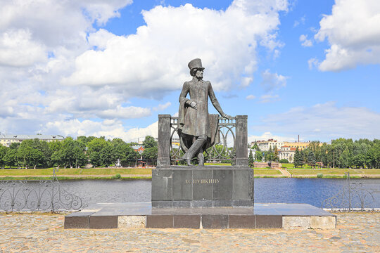 Monument to the poet Alexander Pushkin. Russia, the city Tver, July 30, 2020.
