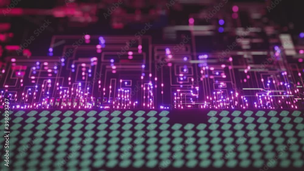 Poster a computer processor with millions of connections and signals. technology cpu background. pulses and
