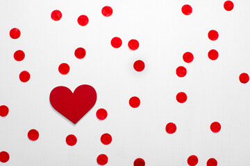 Valentines red shape of heart on white background. Greeting card, banner