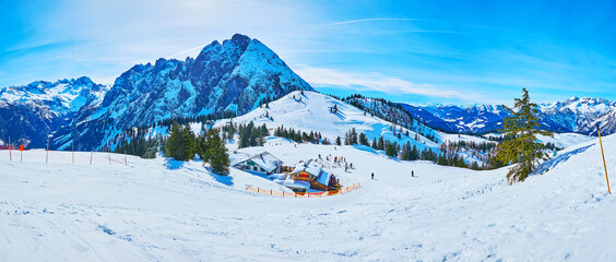 Winter panorama of Zwieselalm mount, Gosau, Austria