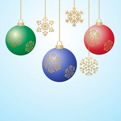 Set of festive balls and snowflakes. Vector illustration of Christmas balls and snowflakes.
