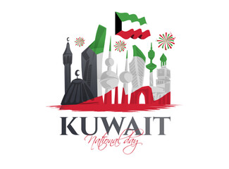vector illustration. design of the schedule for the holidays of Kuwait. The 25th day is the national holiday, the day of independence. February 26 is the day of liberation of Kuwait vector