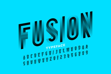 Modern style Fusion font, alphabet letters and numbers 