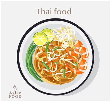 Thai food Pad thai , Vector Illustration