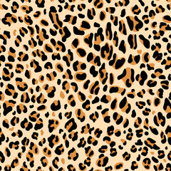 Leopard. Seamless leopard skin pattern. Animal skin in vector. Printing on clothing, dress, fabric, background printing. Seamless colorful leopard pattern. Vector image. Safari texture, zoo, jungle.