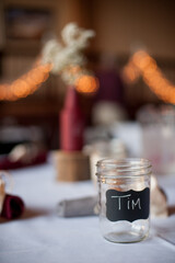 Obraz na płótnie Canvas mason jar drinking glass at wedding reception