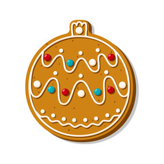 Glazed gingerbread cookies in the form of a Christmas tree toy. Winter holiday symbol and new year decoration. Vector illustration