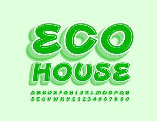 Vector environment concept Eco House. Green creative Font. 3D Alphabet Letters and Numbers set