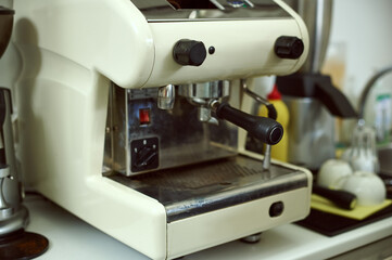 Close up of a steam coffee machine.