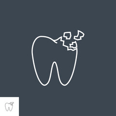 Tooth Crash Line Icon. Tooth Crash Line Related Vector Line Icon. Isolated on Black Background. Editable Stroke.