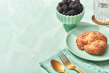Breakfast Scene with Room for Copy in Modern Green Marble