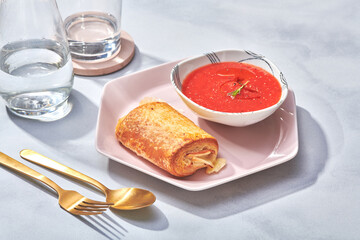 Ham and Cheese Croissant with Tomato Soup 