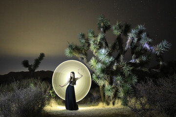 Light Painted Girl in the Desert Trees of Joshua Tree