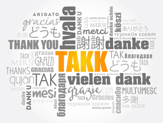 Takk (Thank You in Icelandic) Word Cloud concept