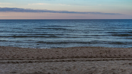 Sunset on the Baltic Sea on the beach in Krynica Morska