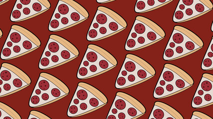 Pizza slice on red background