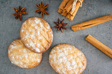 Christmas cookies on a table with festive decorations. Most wonderful time of the year. 
