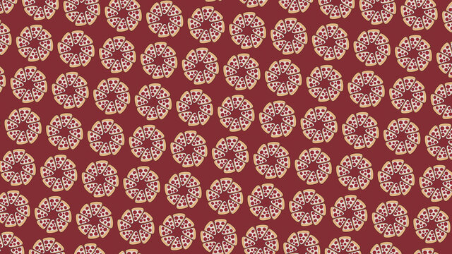 Pizza In Slices Pattern On Red Background