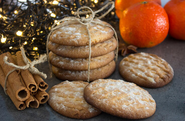 Christmas cookies on a table with festive decorations. Most wonderful time of the year. 
